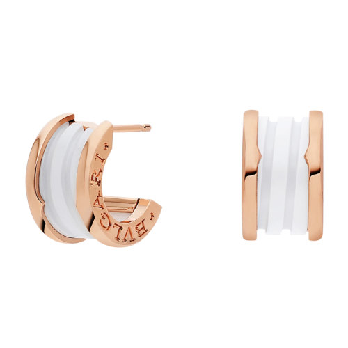 BVLGARI/宝格丽 B.ZERO1系列 18K金玫瑰金配白色陶瓷耳环 346464