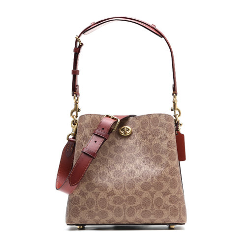 COACH/蔻驰21新品经典标志帆布WILLOW水桶包牛皮革女士手提单肩包C3890