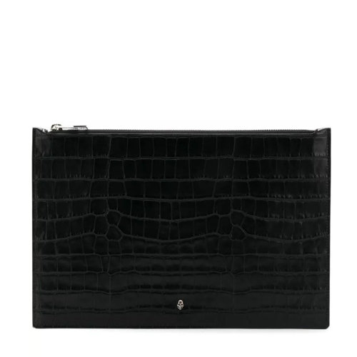 Alexander McQueen/亚历山大麦昆 男包 骷髅头 男士黑色小牛皮手拿包 550858DZT0Y1000