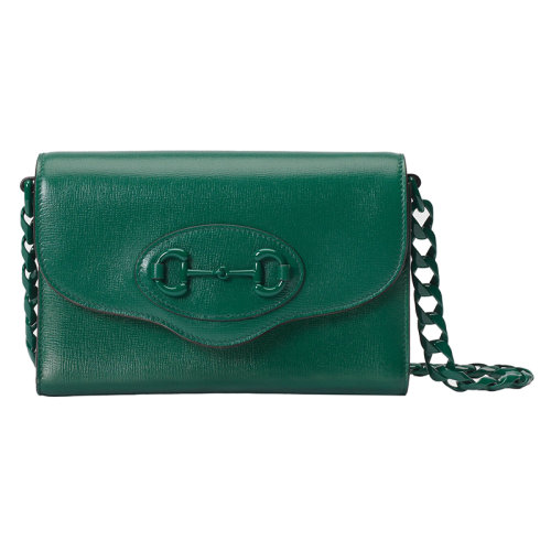 GUCCI/古驰 22新款 1955系列 女士迷你绿色皮革同色黄铜饰面拆卸链式肩带单肩斜挎包724713AABE13152