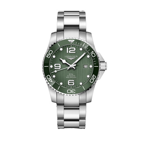 LONGINES/浪琴 康卡斯潜水系列 新款绿色表盘自动机械钢链男表41毫米L3.781.4.06.6