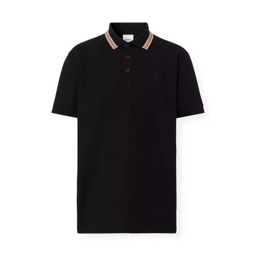 BURBERRY/博柏利 22年秋冬新款 男士黑色棉质标识刺绣衣领格纹印花短袖polo衫80537731