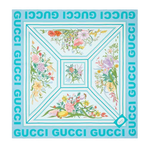 GUCCI/古驰 22年春夏新款 女士蓝色真丝花卉印花方巾围巾丝巾6914553G0014800