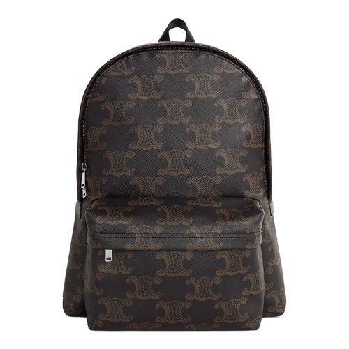 CELINE/赛琳 22秋冬新款 TRIOMPHE系列 男士中号老花帆布小牛皮饰边银色饰面拉链开合双肩背包188382EOI.38SI