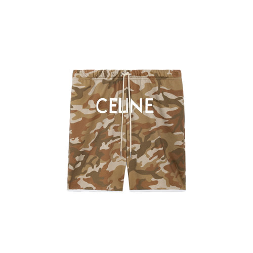 CELINE/赛琳 22年春夏新款 男士军绿色纯棉抓绒迷彩印花宽松短裤2Z156247Q.08CW