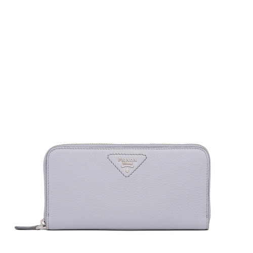 PRADA/普拉达 22春夏新款 女士大号矢车菊蓝灰色皮革金属徽标压纹银扣长款钱包1ML506_2BBE_F0591