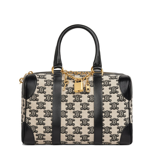 CELINE/赛琳 BOSTON系列 小号黑色凯旋刺绣织物黑色小牛皮饰边单肩手提包193652CS8.38NO