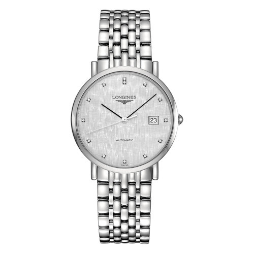 LONGINES/浪琴  博雅系列 自动机械表镶钻条纹银盘钢链男表37毫米L4.810.4.77.6