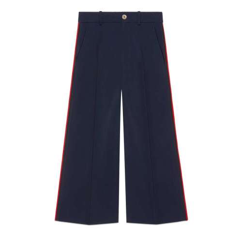 GUCCI/古驰 裤子  侧边条纹 深蓝色 女士 阔腿长裤 休闲裤 523250 ZKR01 4755