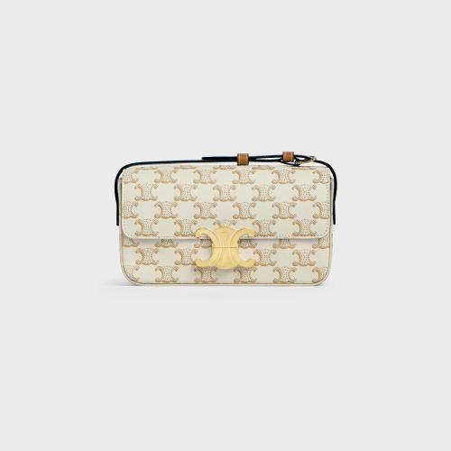 CELINE赛琳思琳 22年秋冬 女士 单肩包 TRIOMPHE标志印花牛皮革肩背包 194142CUZ.01BC