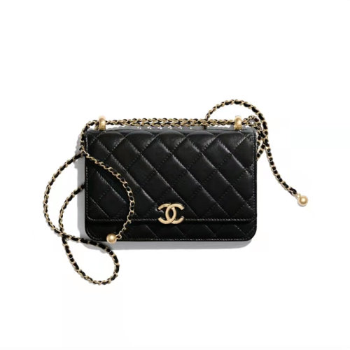 CHANEL/香奈儿 双金珠 WOC小金球发财包 链条零钱包 小牛皮配金属斜挎包 黑色 女包 AP2289 B06092 94305