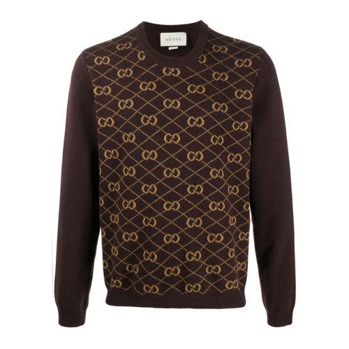 GUCCI 古驰 新款 男装 服装 深蓝色双G图案圆领男士针织衫毛衣