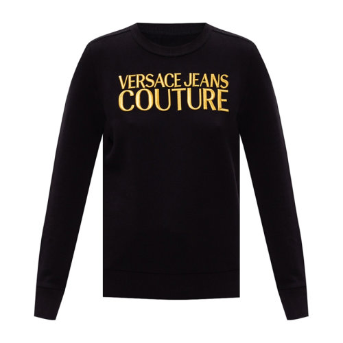 VERSACE JEANS/范思哲牛仔 女士黑色棉质经典字母徽标印花装饰圆领长袖上衣卫衣运动衫套头衫 B6HZA7TZ-30318-K42
