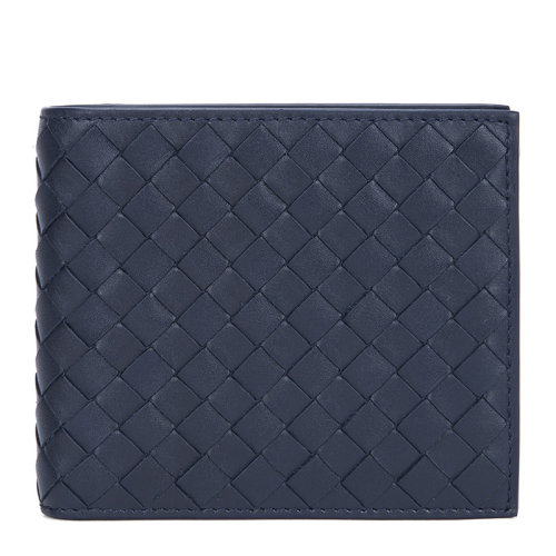 Bottega Veneta/葆蝶家 BV  男女同款中性款青蓝色牛皮编织短款折叠钱包卡包男包 113993-V4651-4013