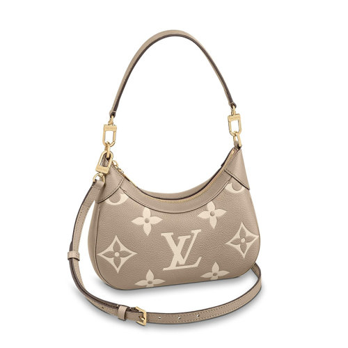 Louis Vuitton/路易威登 22春夏新款BAGATELLE系列 女士鸽子灰米色老花皮革金扣配可拆卸肩带单肩斜跨手提法棍包M46112
