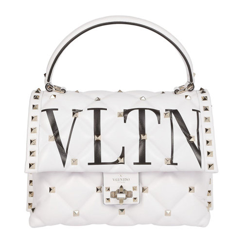 Valentino/华伦天奴 女士白色绗缝小羊皮经典字母徽标印花铆钉装饰单肩包斜挎包手提包女包 QW2B0B55-XQC-0VP