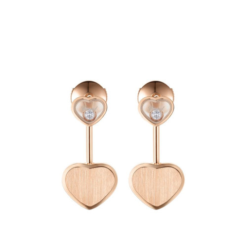 Chopard/萧邦 HAPPY HEARTS系列 007詹姆斯邦德限量合作款 18K金玫瑰金金色的心镶钻耳环 83A007-5021