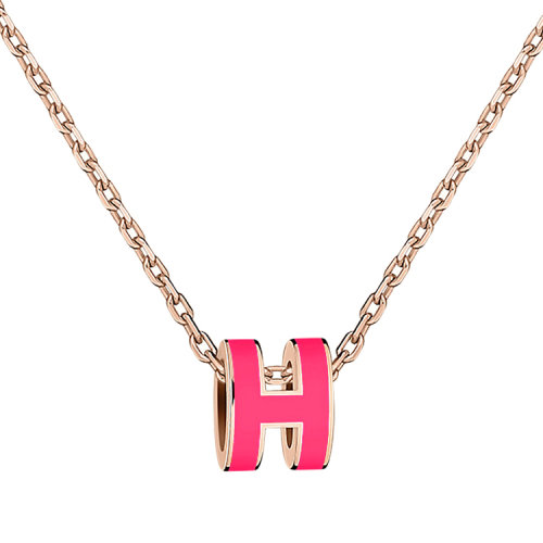 【主推】HERMES/爱马仕 Mini Pop H 玫红色吊坠，玫瑰金色项链 限定款（配HERMES礼品袋及礼品盒）