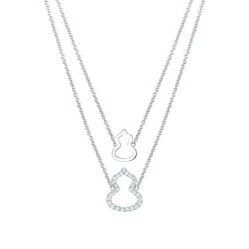 QEELIN/麒麟珠宝 经典WULU系列 18K金白金镶嵌钻石小号镂空两个葫芦吊坠双层项链WU-NL0011A-WGD