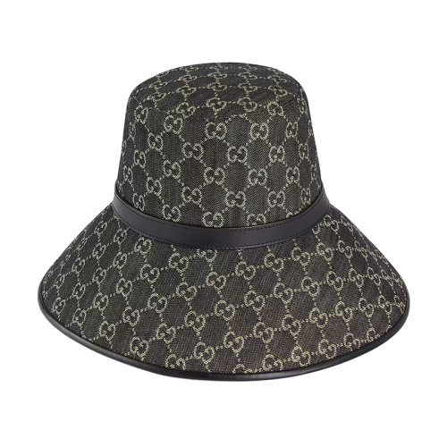 GUCCI/古驰 22年春夏新款 Denim系列 女士黑色/象牙白色纯棉水洗丹宁面料老花图案宽边帽6794553HAF81060