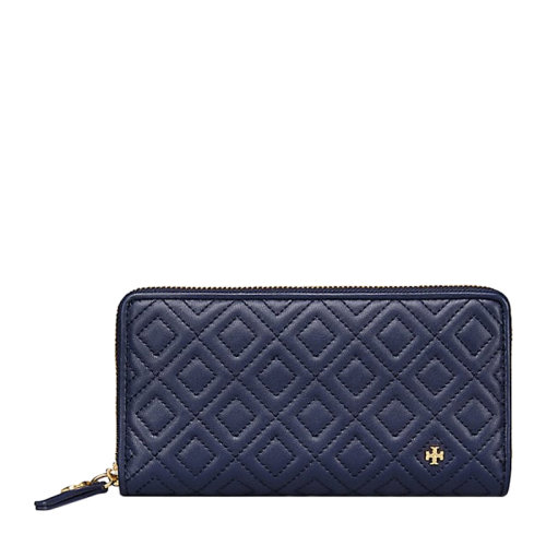 Tory Burch/汤丽柏琦Fleming系列  女士海军蓝色皮革长款钱包手拿包女包 46542-403