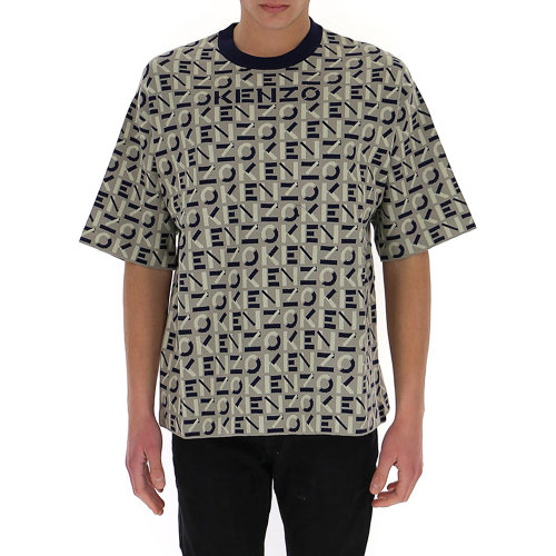Kenzo/高田贤三 男士拼色棉质混纺聚酰胺通体字母徽标印花装饰圆领短袖上衣T恤 FB55PU5823SC-95