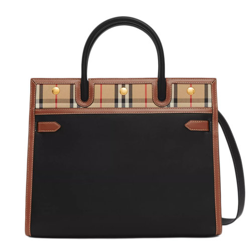 BURBERRY/博柏利 Title系列 小号皮革拼Vintage格纹双提柄泰尔勒手袋单肩手提包80252691