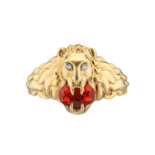GUCCI/古驰 18k金黄金镶有钻石和火红蛋白石狮子头戒指 627134J5C308036