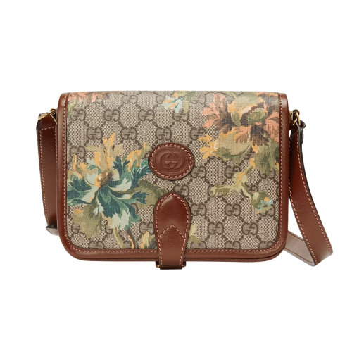 GUCCI/古驰 女士拼色帆布配皮康乃馨印花迷你单肩包斜挎包 671620-UH9AT-8308