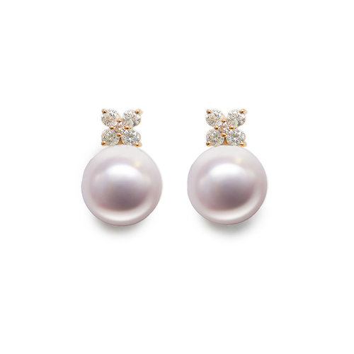 zhuella/珠艾乐 18K金四叶草钻石南洋白珠耳环耳钉耳饰