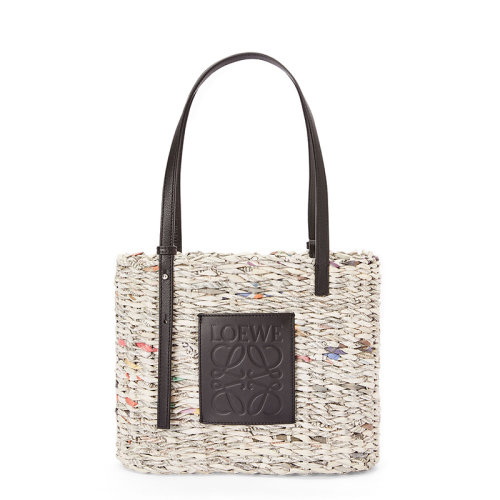 LOEWE/罗意威 22新款Basket系列 女士小号黑色/多色编织纸制品饰经典徽标压印牛皮革单肩手提包A223099X18-1489