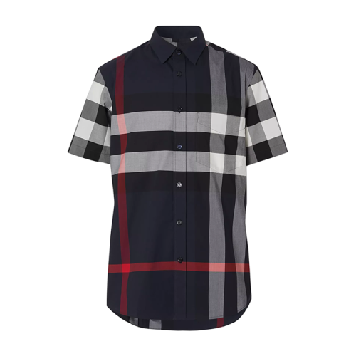 BURBERRY/博柏利 短袖格纹弹力棉府绸衬衫 男士短袖衬衫  80208551