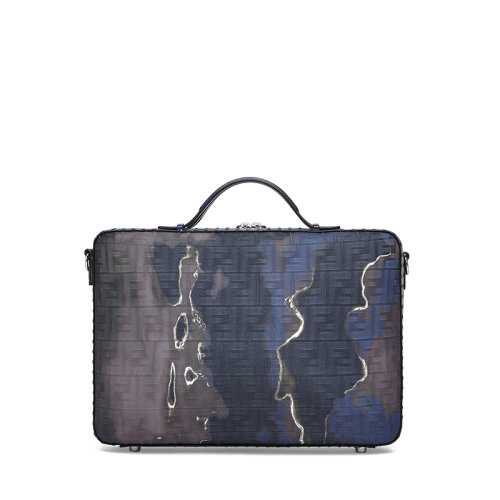 FENDI/芬迪 22春夏新款 男士中号小牛皮老花蓝黑月光印花手提箱 7VV156AHUEF1GWB