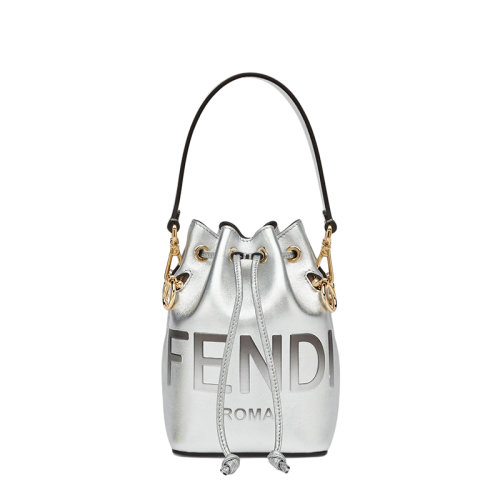 FENDI/芬迪 22春夏新款 女士迷你银色层压小牛皮可调节单肩斜挎包水桶包8BS010AK61F0RXT