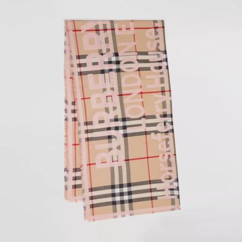  BURBERRY 22年秋冬 女士 坐标拼格纹印花轻盈丝绒混纺围巾 80638411