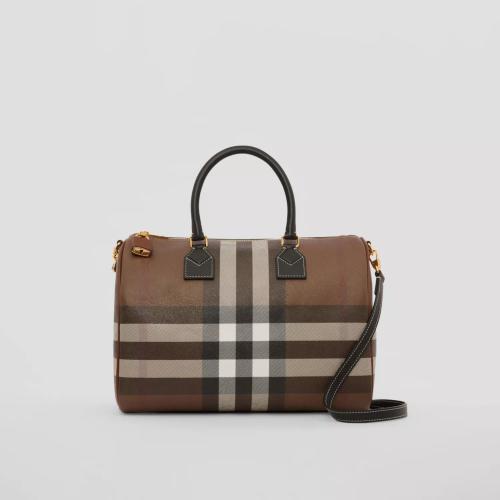  BURBERRY 22年秋冬 女士 中号格纹拼皮革保龄球包 80523481