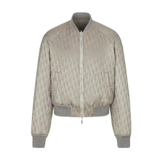 DIOR/迪奥  【主推】新款灰色科技桑蚕丝混纺斜纹面料 Oblique 印花双面飞行员男士夹克183C432A5043 C885