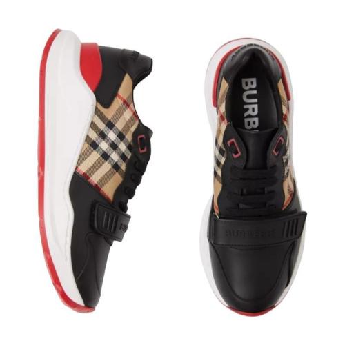  BURBERRY 22年秋冬 女士 皮革拼 Vintage 格纹棉质运动鞋 80381841 预定商品1-3周发货