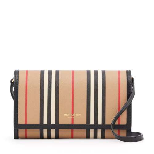 BURBERRY/博柏利 女士经典卡其色Icon条纹电子帆布可拆卸肩带钱包单肩包斜挎包手拿包女包8026004