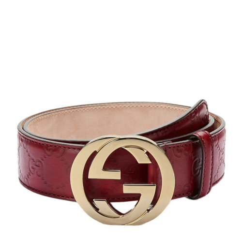 GUCCI/古驰 女士经典金色双G扣紫红色压纹牛皮板扣皮带腰带 114876-AA61G-6134