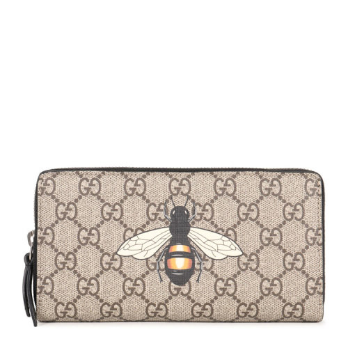 GUCCI/古驰 蜜蜂印花高级人造帆布全拉链式钱包 帆布/配皮451273 K5V1N