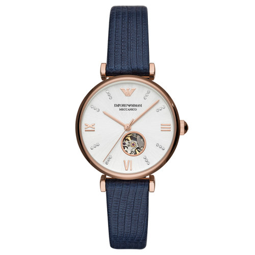 Emporio Armani/安普里奥阿玛尼 皮带玫瑰金镶钻时尚欧美表透窗自动机械女士腕表 生日礼物送女友 AR60020