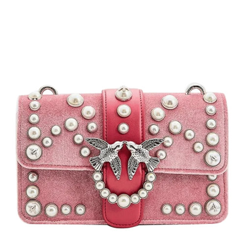 Pinko/品高 BAG LOVE系列 女士时尚单肩斜跨链条包 燕子包 丝绒珍饰装饰 灰色系