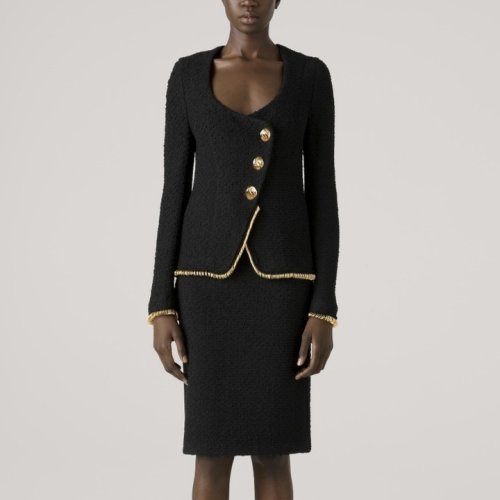 【21春夏新款】St. John/盛蔷粗毛呢流苏饰边针织长袖女士夹克外套K6230X1