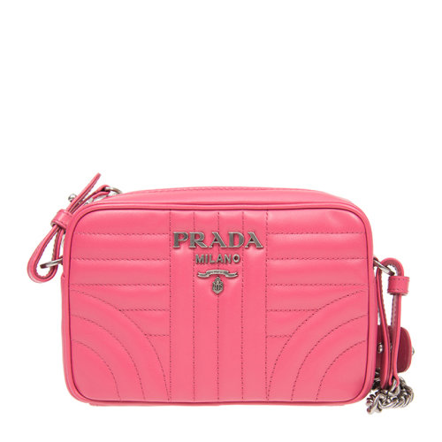 PRADA/普拉达 Diagramme系列 女士粉色皮革时尚logo标识单肩包链条包相机包斜挎包女包 1BH084-2D91-F0PLG-V-COI