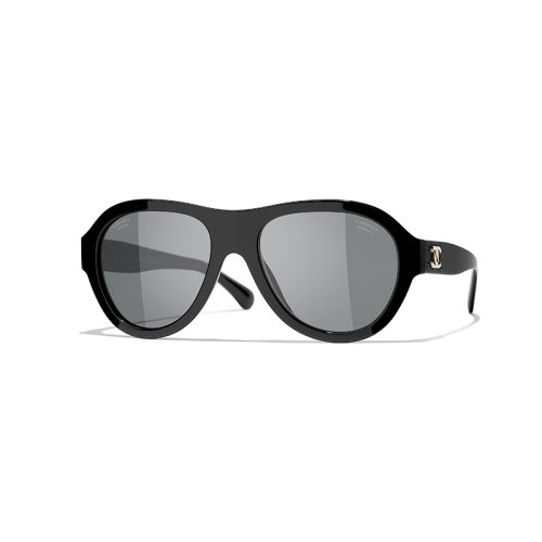 Chanel/香奈儿 22年春夏新款 女士灰色镜片黑色醋酯纤维镜框饰水钻飞行员太阳眼镜墨镜A71458X02560S2228