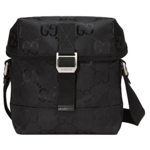 GUCCI/古驰  新Off the Grid 黑色GG细节尼龙饰有黑丝带翻盖式单肩斜挎包643858 H9HKN 1000