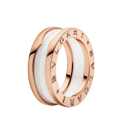BVLGARI/宝格丽 B.zero1系列18K金玫瑰金嵌白陶瓷 窄版戒指  347008