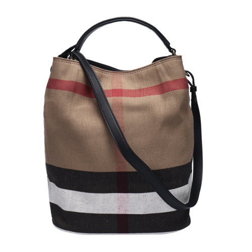 BURBERRY/博柏利 女士织物配皮中号手提单肩包拼色格纹