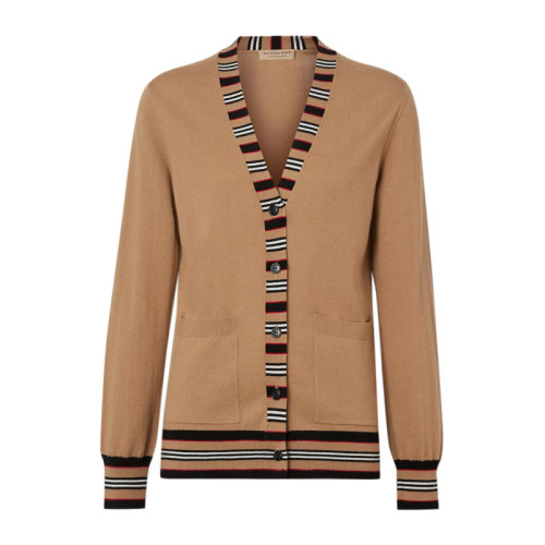 BURBERRY/博柏利 标志性条纹美利奴羊毛开衫 女士针织衫/毛衣 80106061